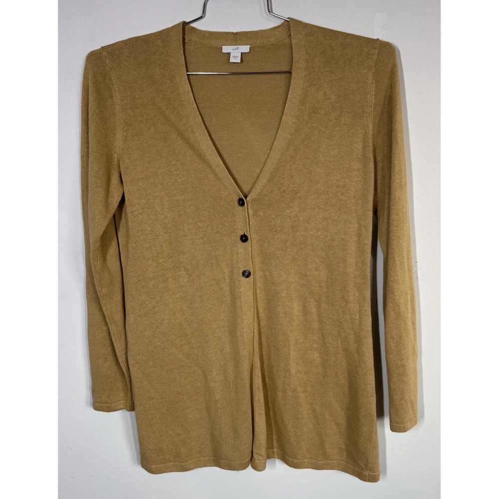 J Jill‎ Linen Blend Long Sleeve Button Up V Neck Cardigan Sweater Peplum Back S